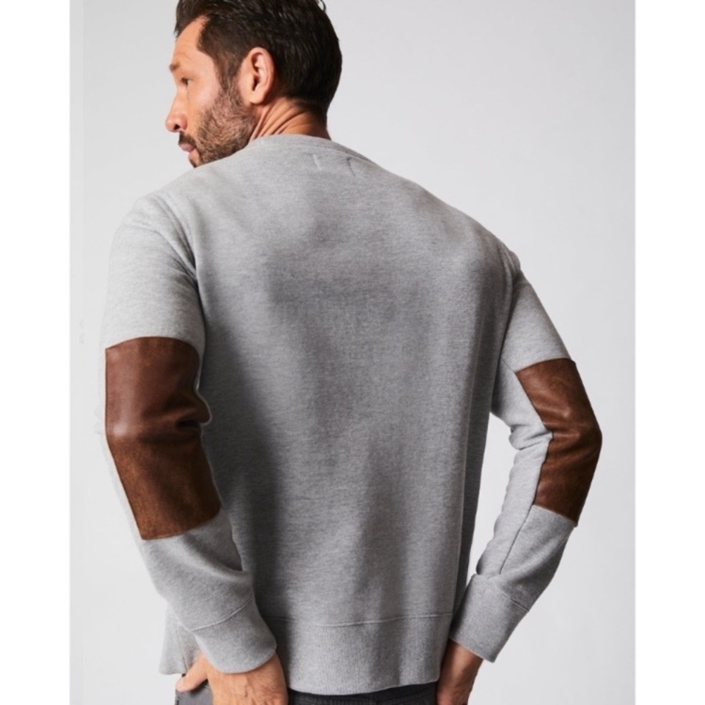 Billy Reid Gray Sweatshirt with Brown Elbow Patches